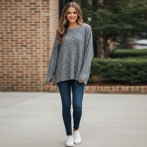 Johnny Was Calme Women's Gray Knit Top Long Sleeve Pullover M Medium EUC